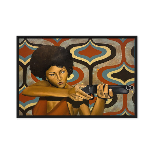 "Foxy With The Shotty" 36" x 24" Framed Canvas Print