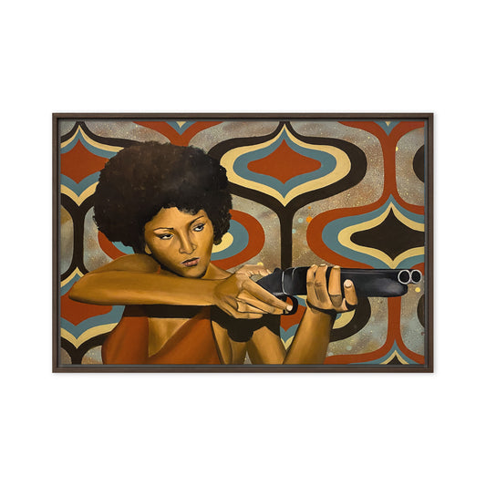 "Foxy With The Shotty" 36" x 24" Framed Canvas Print